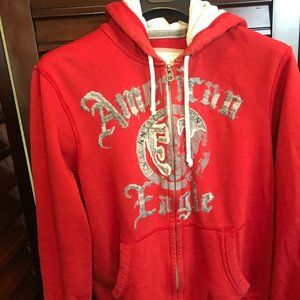 American Eagle Men's Red Sweatshirt/Hoodie Size M Zip Up. AE Logo